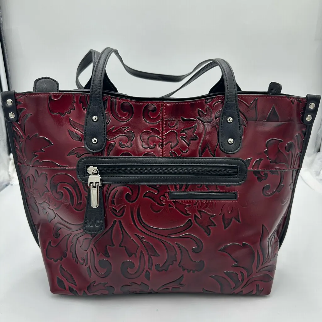 Elegant Red Embossed MC Tote Bag - Image 3
