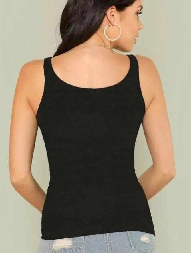 Scoop Neck Solid Black Tank Top - Image 2