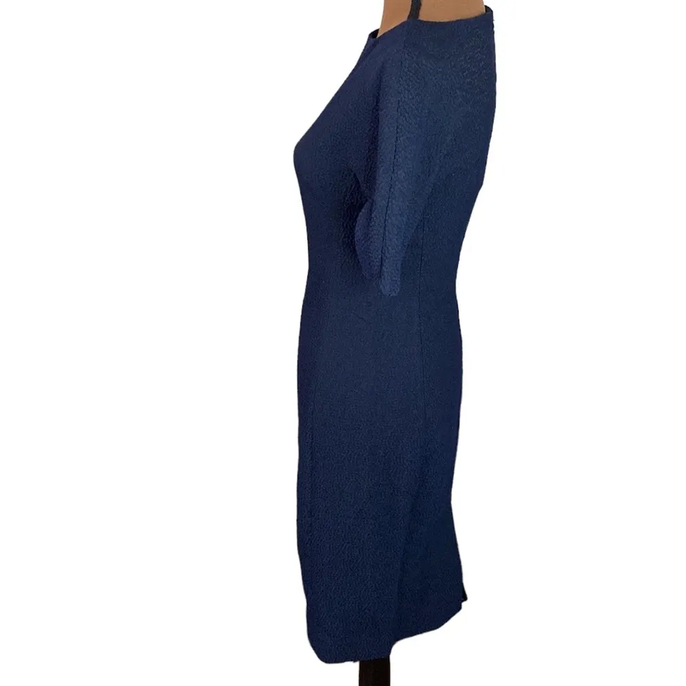 MM. Lafleur the Susanna navy sheath dress in Italian pebble jacquard size 2 - Image 4