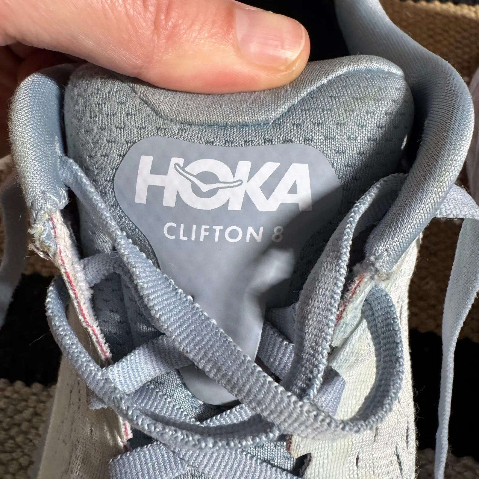 Hoka One One Sneaker Clifton 8 Running Shoes Blue/Gray Women 9.5D Running Walk - Image 8