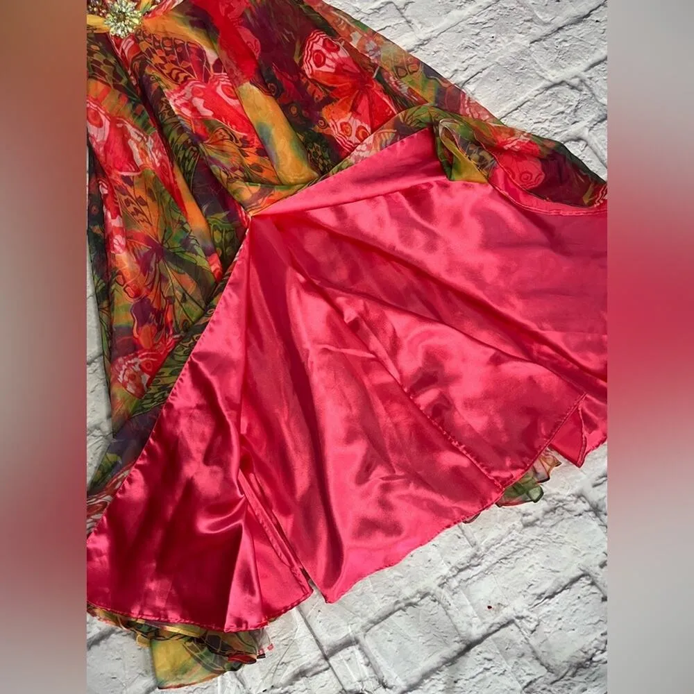 Frenchy by Heather French Henry Colorful Boho Strapless Chiffon Maxi Gown Pink Size 8 - Image 2