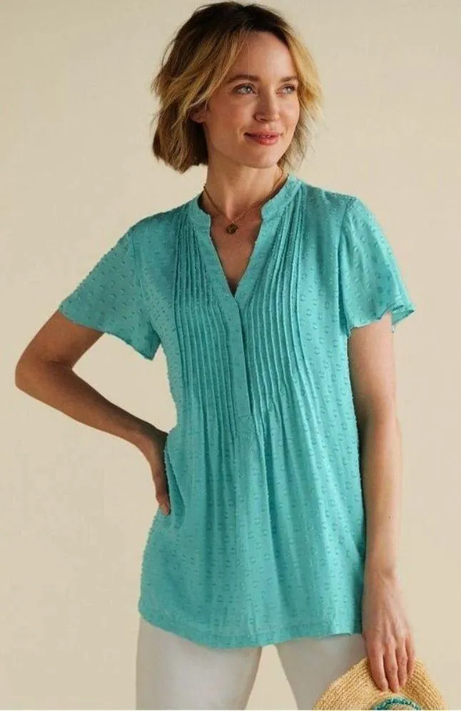 Soft Surroundings Offshore Top PM Petite Medium Aquamarine Hidden butto… - Image 1