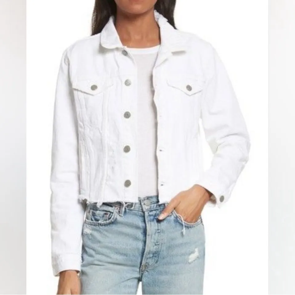 NWT GRLFRND Revolve Cara Cropped Denim Distressed Jacket Vienna White Sz Large - Image 3