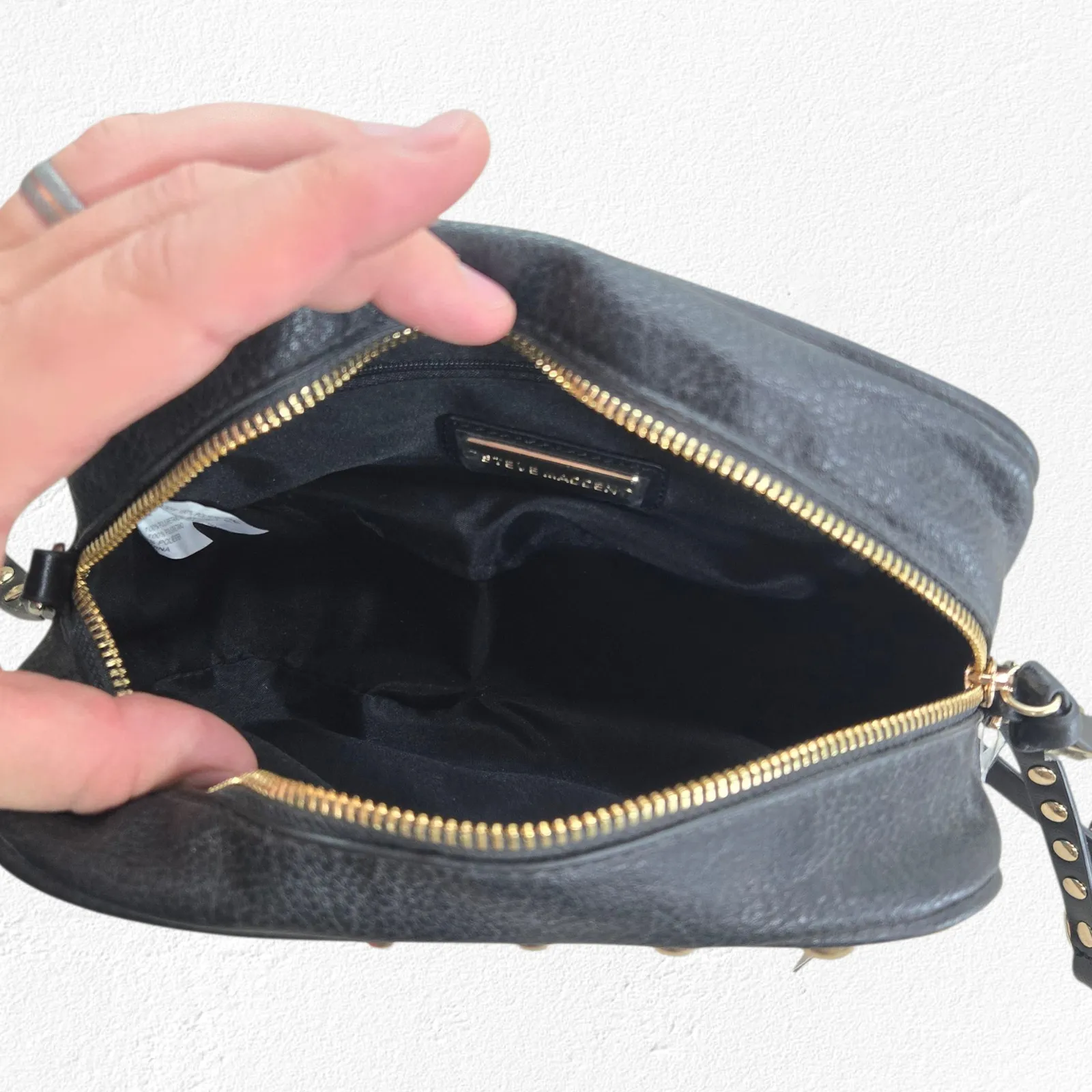 Steve Madden Braye Black Crossbody Bag Boho Embroidered Floral Studded Purse - Image 9