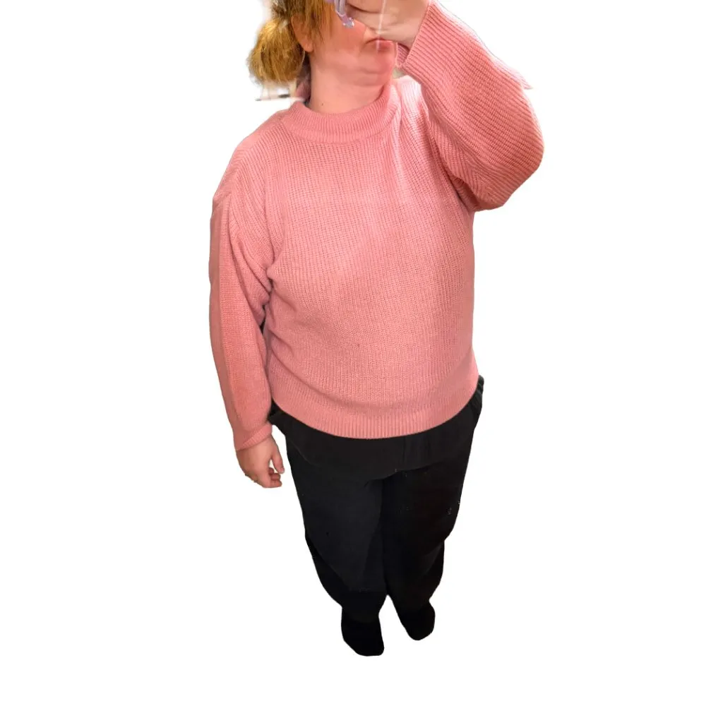 Society Coral Pink Chunky Knit Cropped Sweater Mock Neck Oversized Y2K L/XL - Image 8