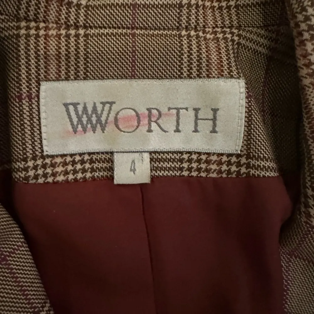 Vintage Worth Boxy Blazer Brown Plaid Womens Size 4 Double Breasted - Image 4