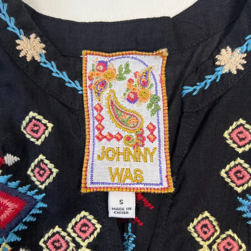 $398 NWOT JOHNNY WAS Embroidery Linen Blend Long Sleeves Midi Dress Size S - Image 9