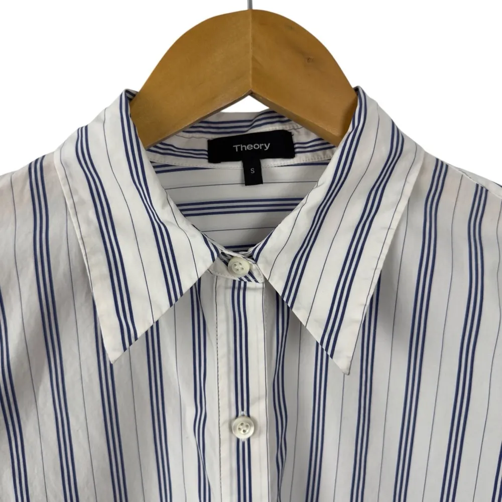 Theory Womens Slim Collar Button Up Shirt Blue Size Small Nautical I0604509 Job - Image 5