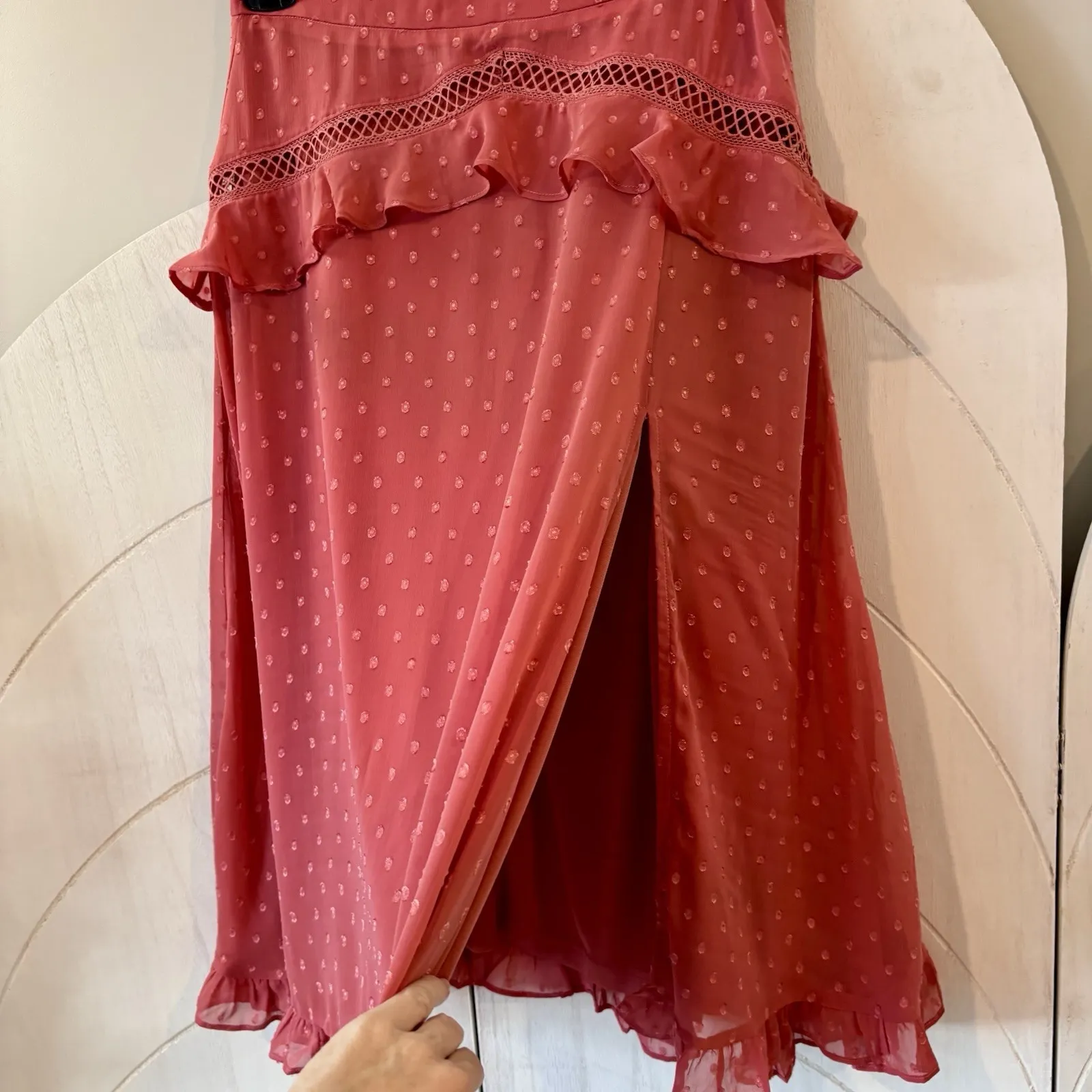 Lulu's Dusty Rose Midi Skirt Ruffle Lace Trim Swiss Dot Overlay Size Medium NWT - Image 4