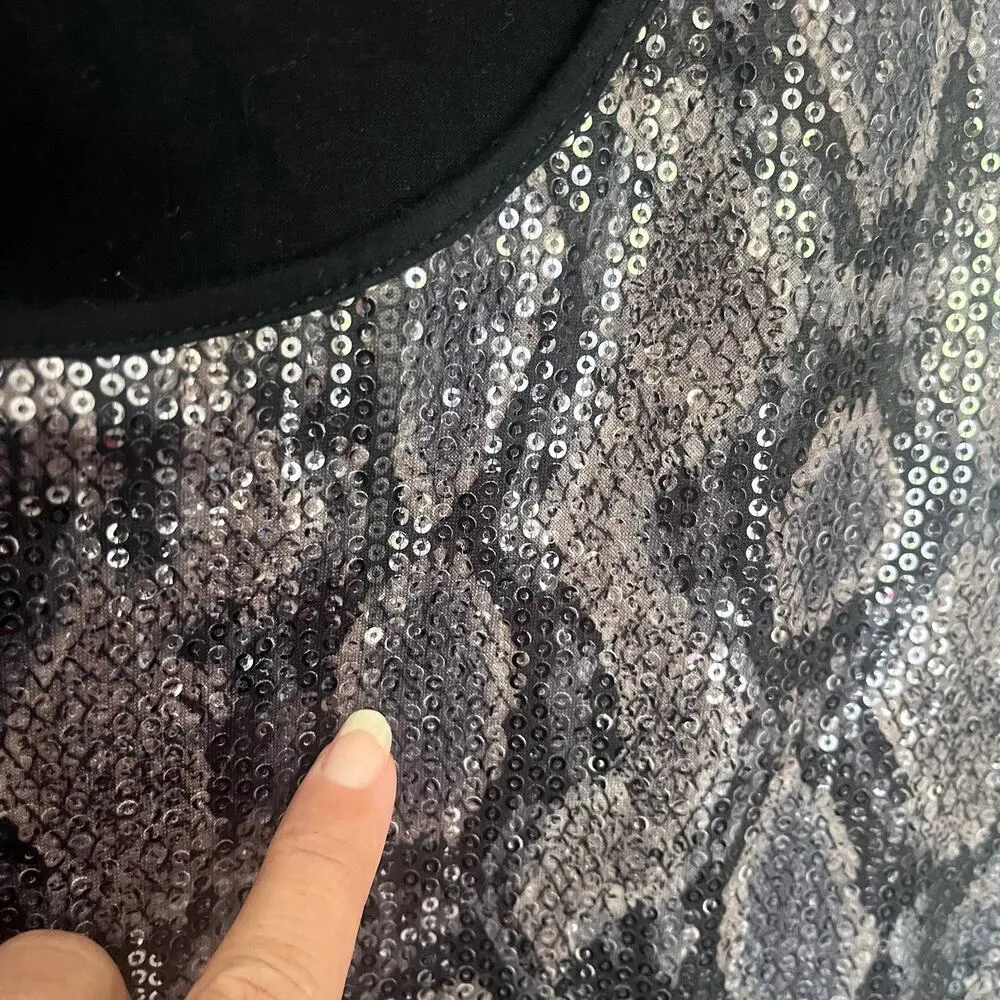 HAANI Sleeveless All Over Sequin Womens Top Sz 1X Black Reptile Gray Whimsigoth - Image 8