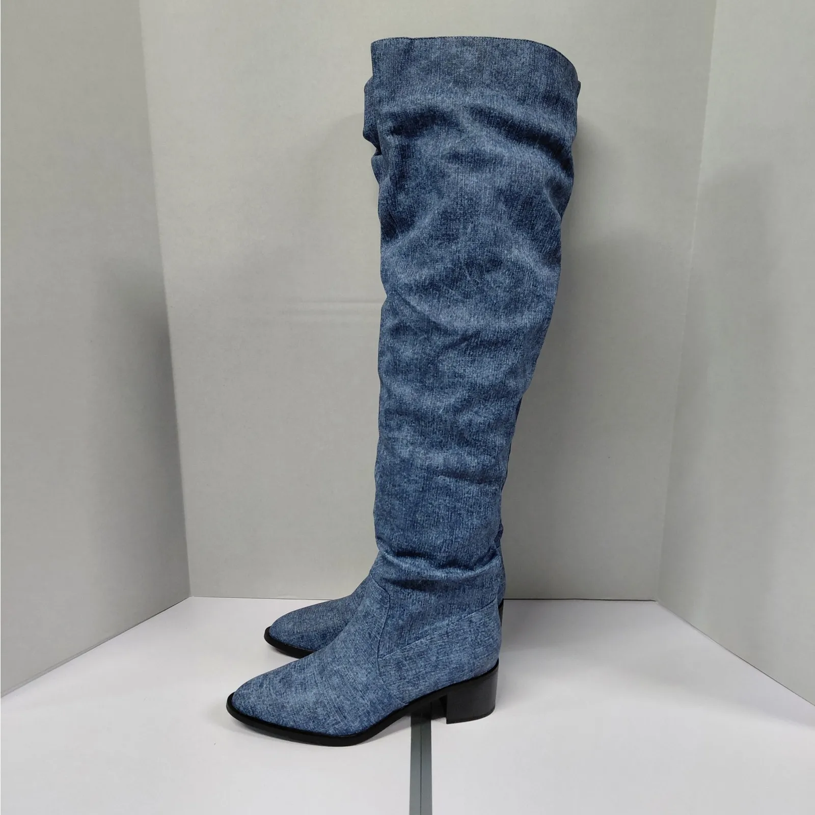 Womens Over The Knee Boots Size 9.5 Blue Denim Western Coastal Cowgirl Modatope - Image 2