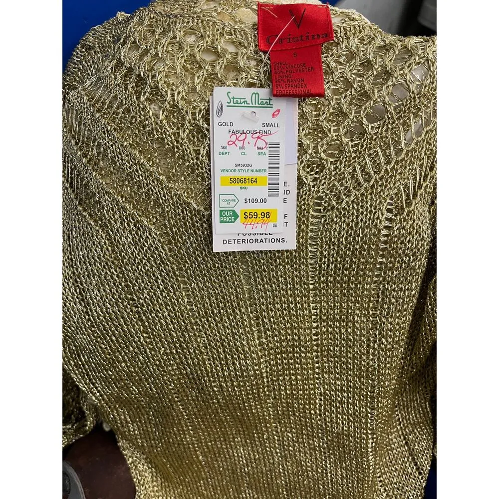 Cristina‎ Metallic Gold Knit Sweater Small NWT SM5932G Party Holiday Top - Image 6
