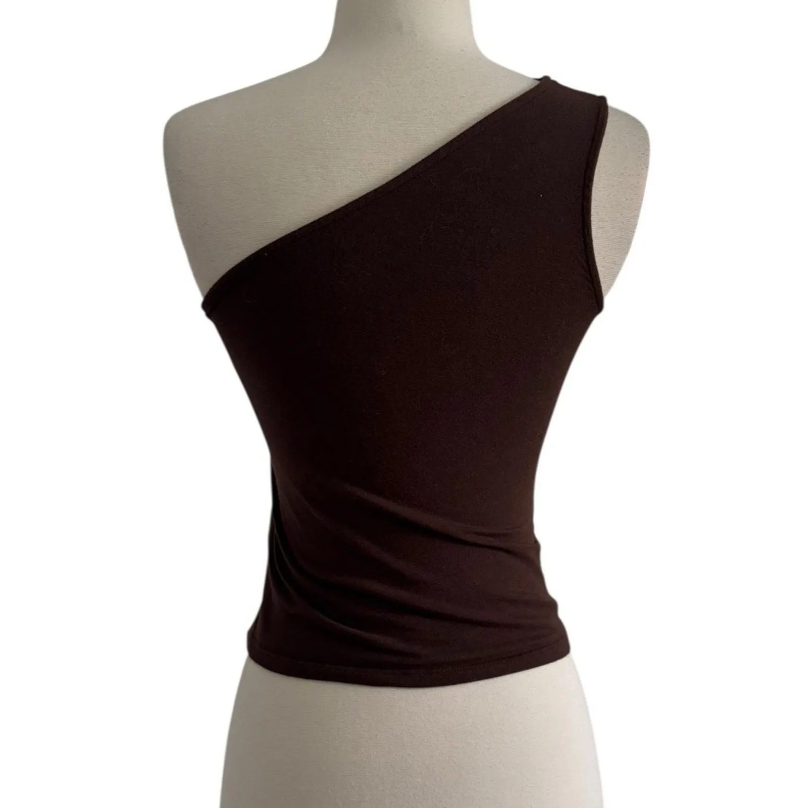 Y2K HOLLISTER Heart Rhinestone Cut Out One Shoulder Tank Top Chocolate Brown S - Image 4