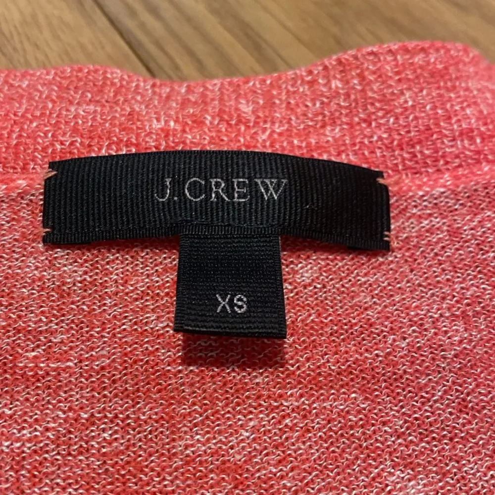 J Crew Fine Gauge Lightweight Merino Wool Linen Double V L/S Pink Sweater XS - Image 2