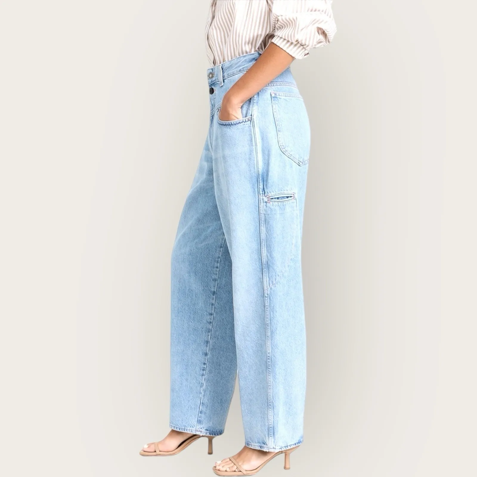 Made In Tomboy Anais Barrel Straight Leg Carpenter Jean‎ Size 30 Italy $375 Blue - Image 4