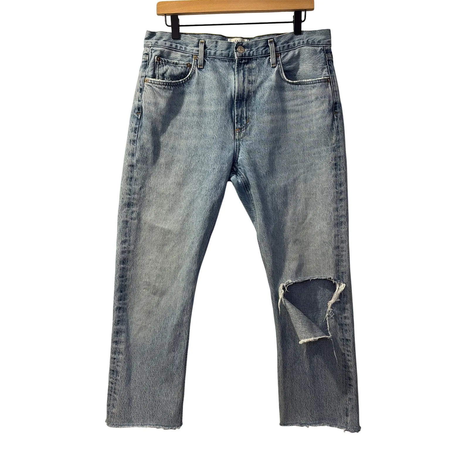 AGOLDE Womens Jeans Size 31 Cherie‎ High Rise Light Wash Straight Leg Distressed - Image 2