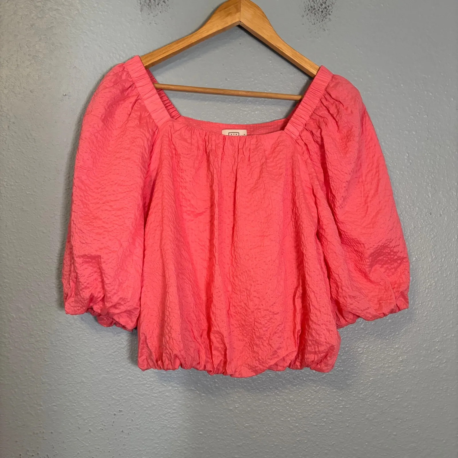 AYR Women's The Midsummer Japanese Crinkle Cotton‎ Puff Sleeve Blouse Pink Small - Image 2