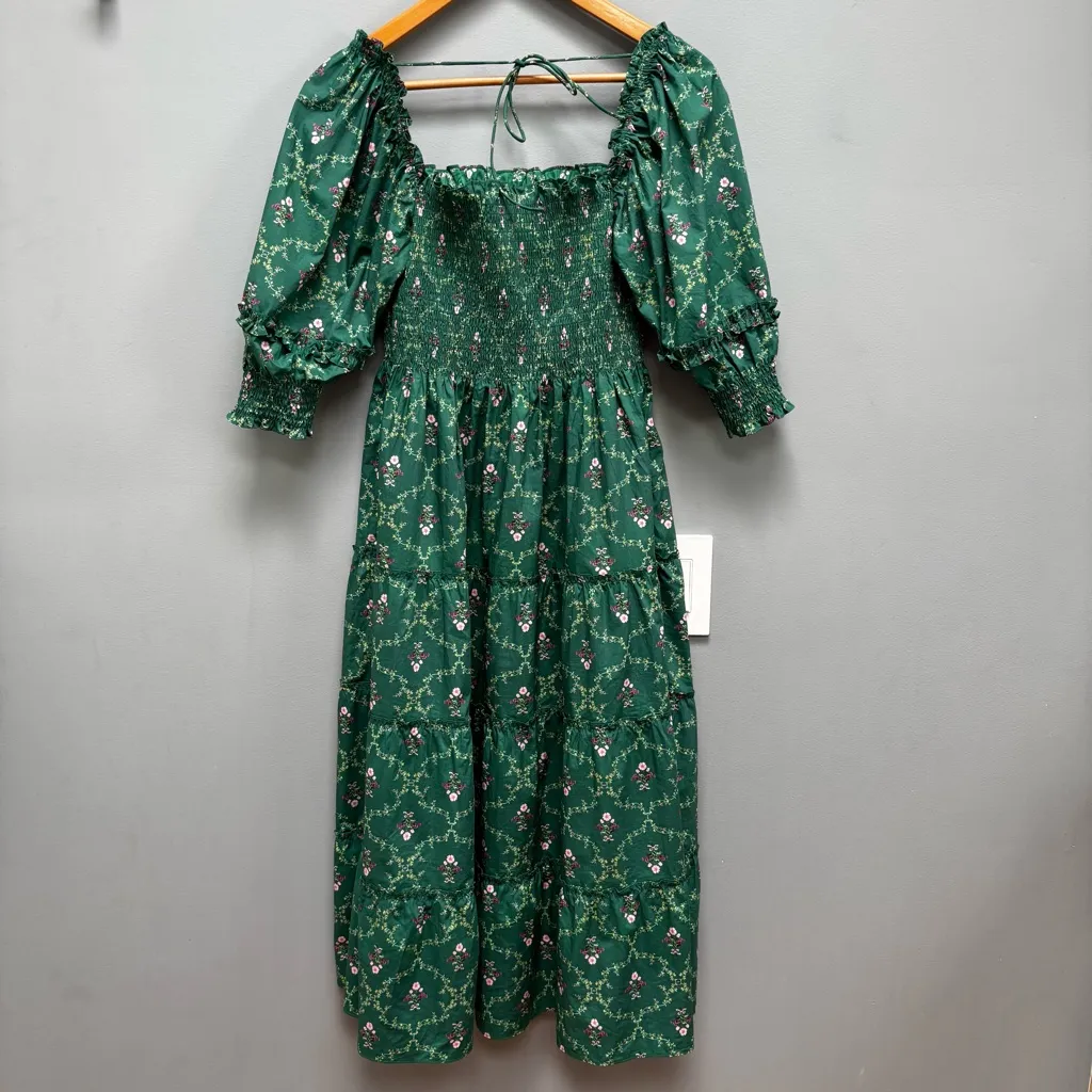 Hill House The Nesli Nap Dress in the Emerald Trellis Green Midi S - Image 11