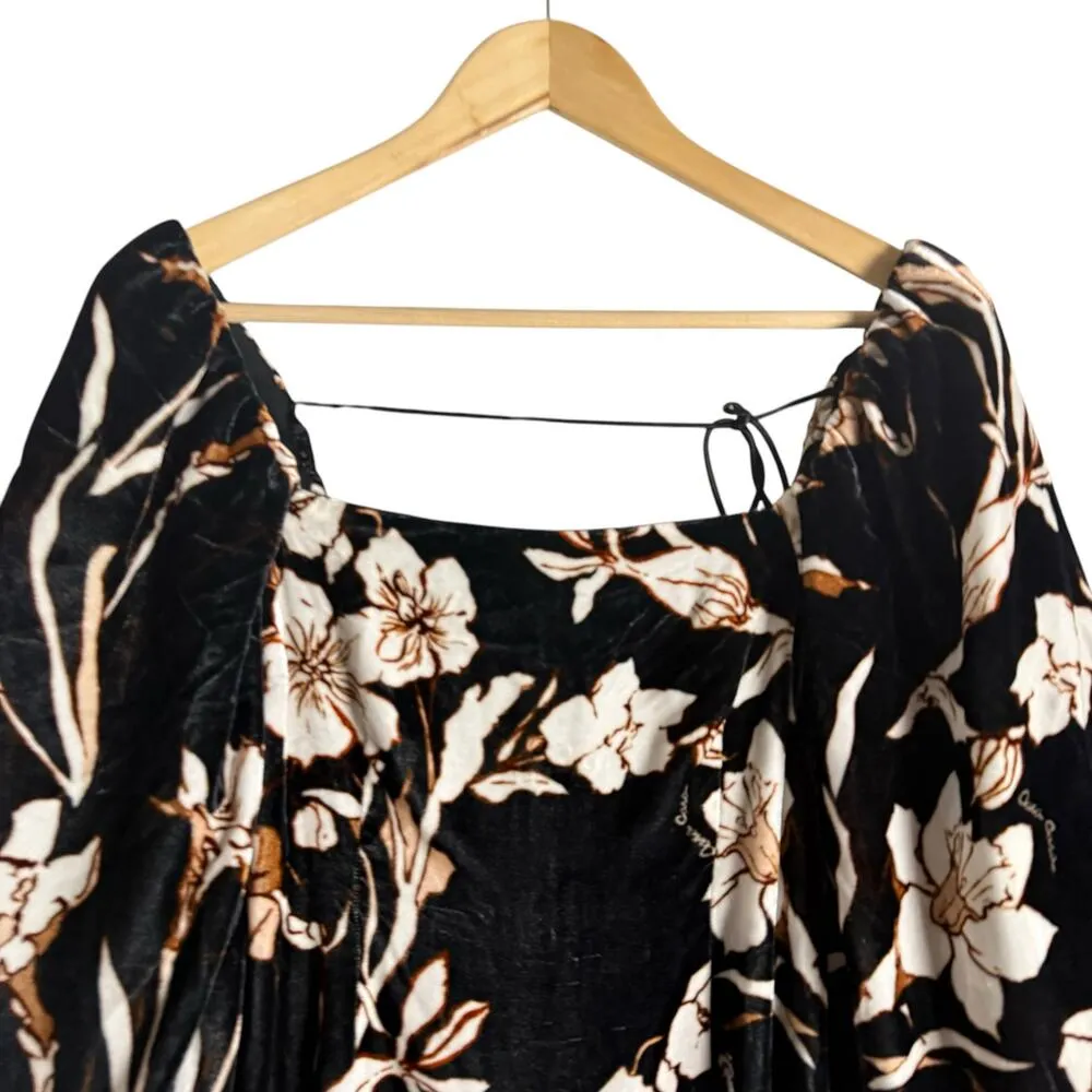Cara Cara Adolophone Black Floral Print Velvet Square Neck Mini Dress Size Small - Image 5