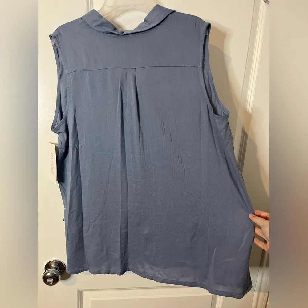 Marika NWT Sleeveless Linen ButtonUp Collar Tunic Shirt Pocket Preppy Blouse XXL Blue Size undefined - Image 6