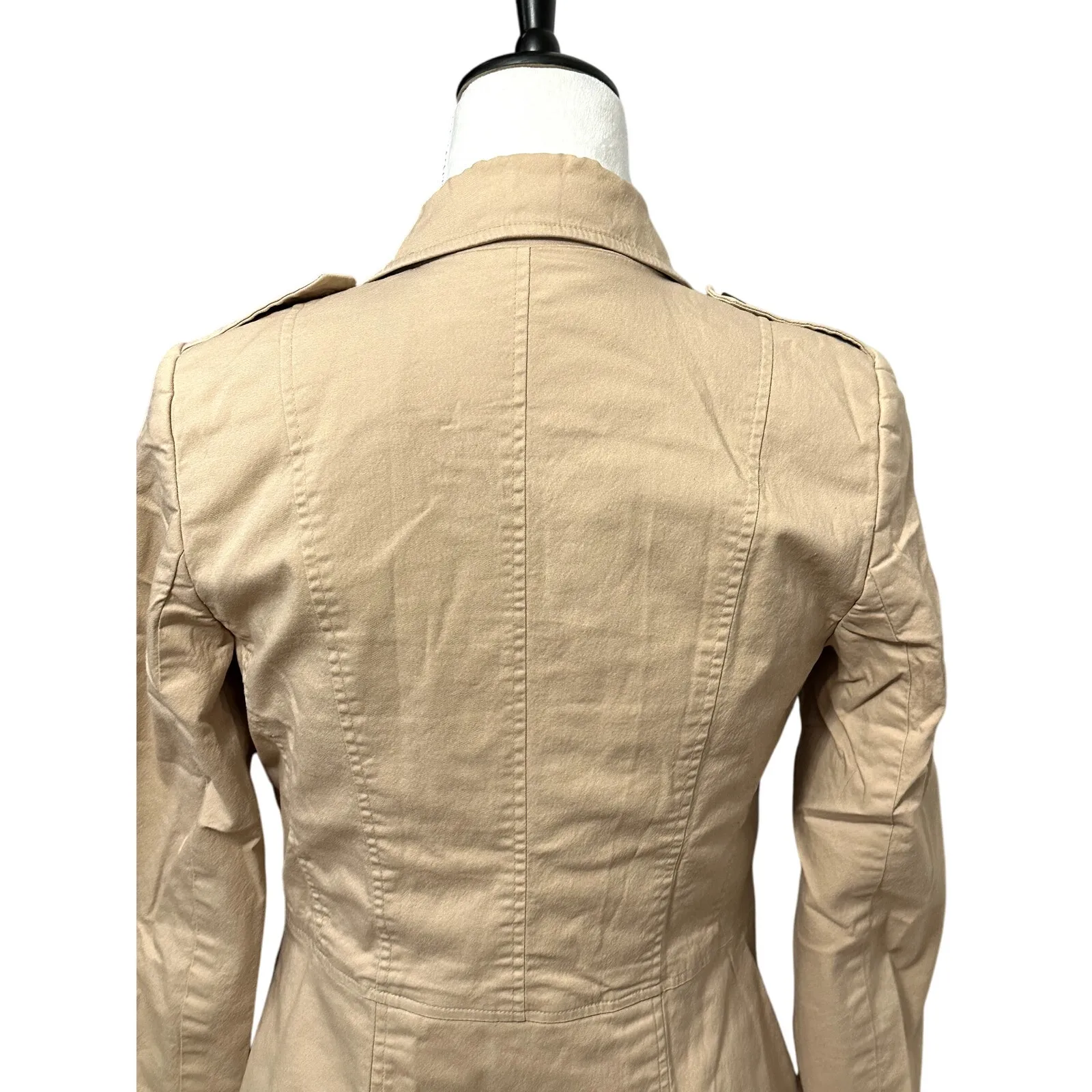 Apostrophe Classic Jacket Flap Pockets Epaulettes Button Front Stretch Beige W 2 - Image 5