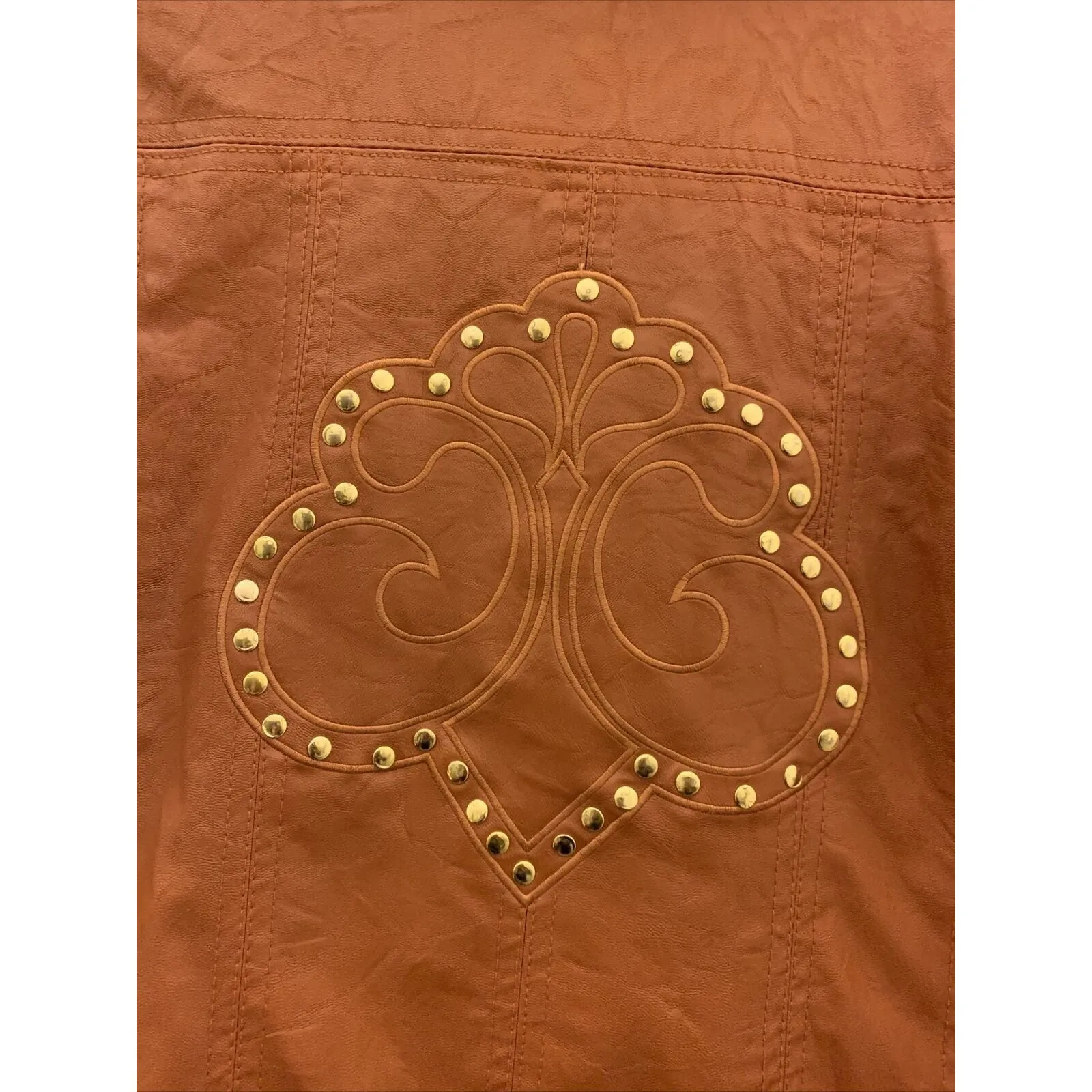 Dereon Women's Moto Biker Jacket Coat Faux Leather Zip Up Size XL Rust Brown - Image 16