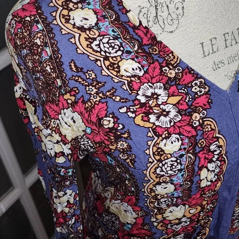 Free People Womens Purple Lovely‎ Dreams Floral Long Sleeve Tunic Top Small - Image 3