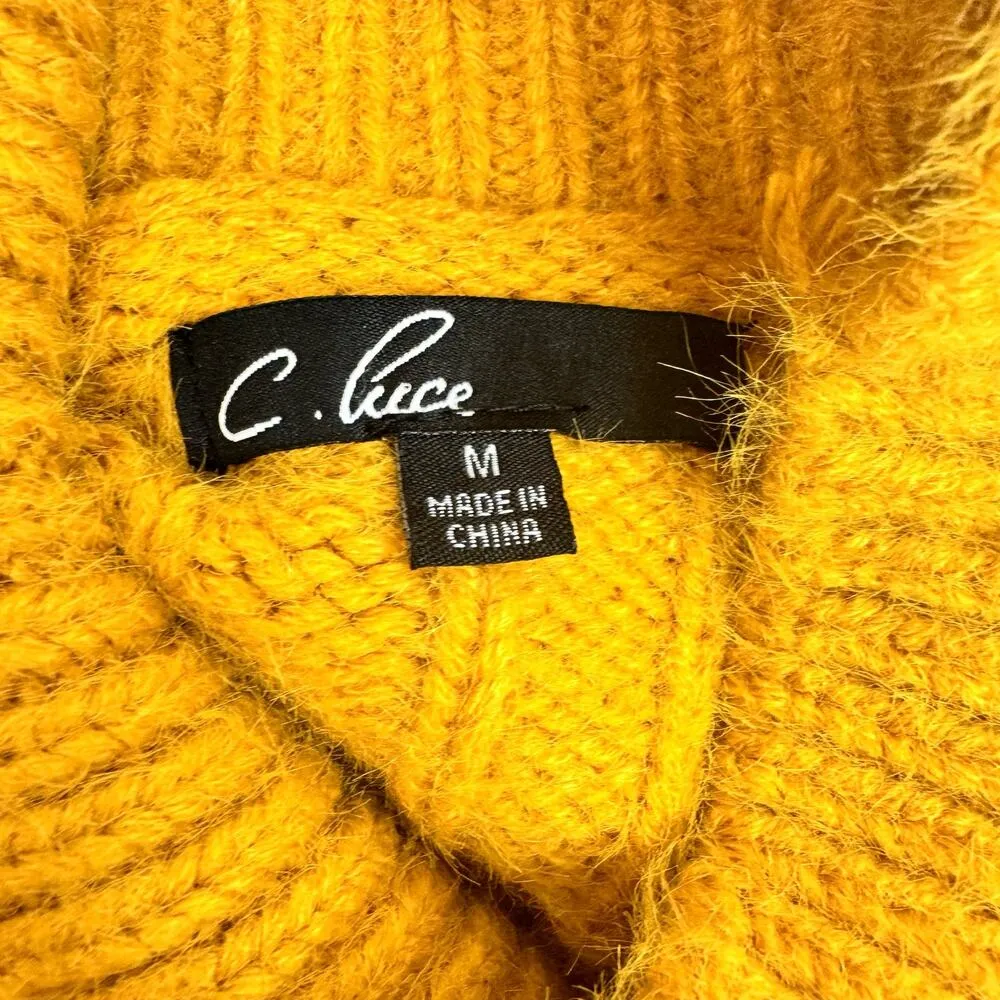 C Luce Cable Knit Mock Neck Sweater Tie Sides Sleeves Mustard Yellow Size Medium - Image 8