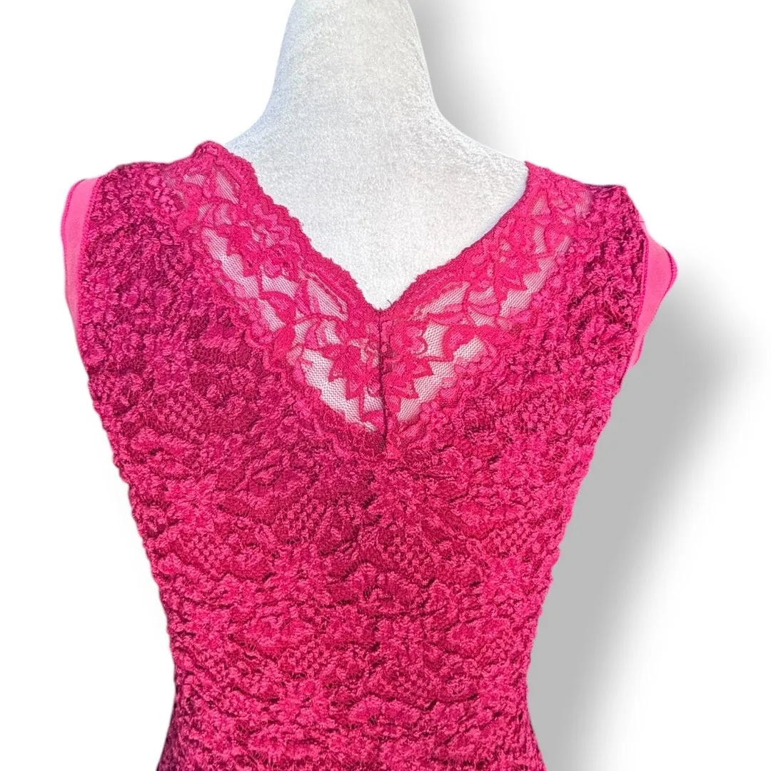 Vintage Y2K Ann Ferriday Burgundy Lace Mesh Top Small Romantic Ribbon Bow Sheer Red - Image 4