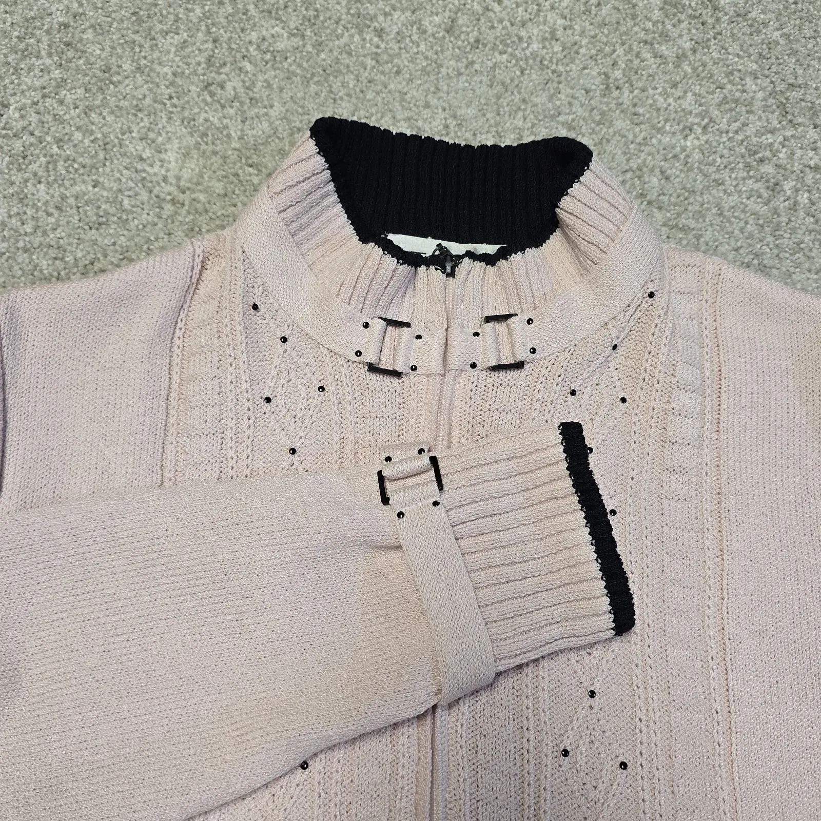 St John Collection Santana Knit Sz‎ 8 Cardigan Sweater Jacket Pink/Black Luxury - Image 2