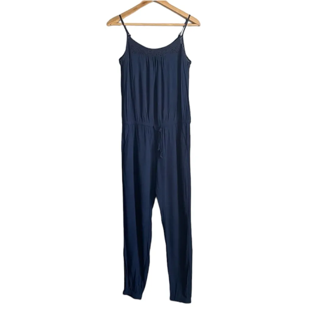 GAP Navy Blue Jumpsuit Womens Small Crochet Lace Drawstring Waist Sleeveless - Image 2