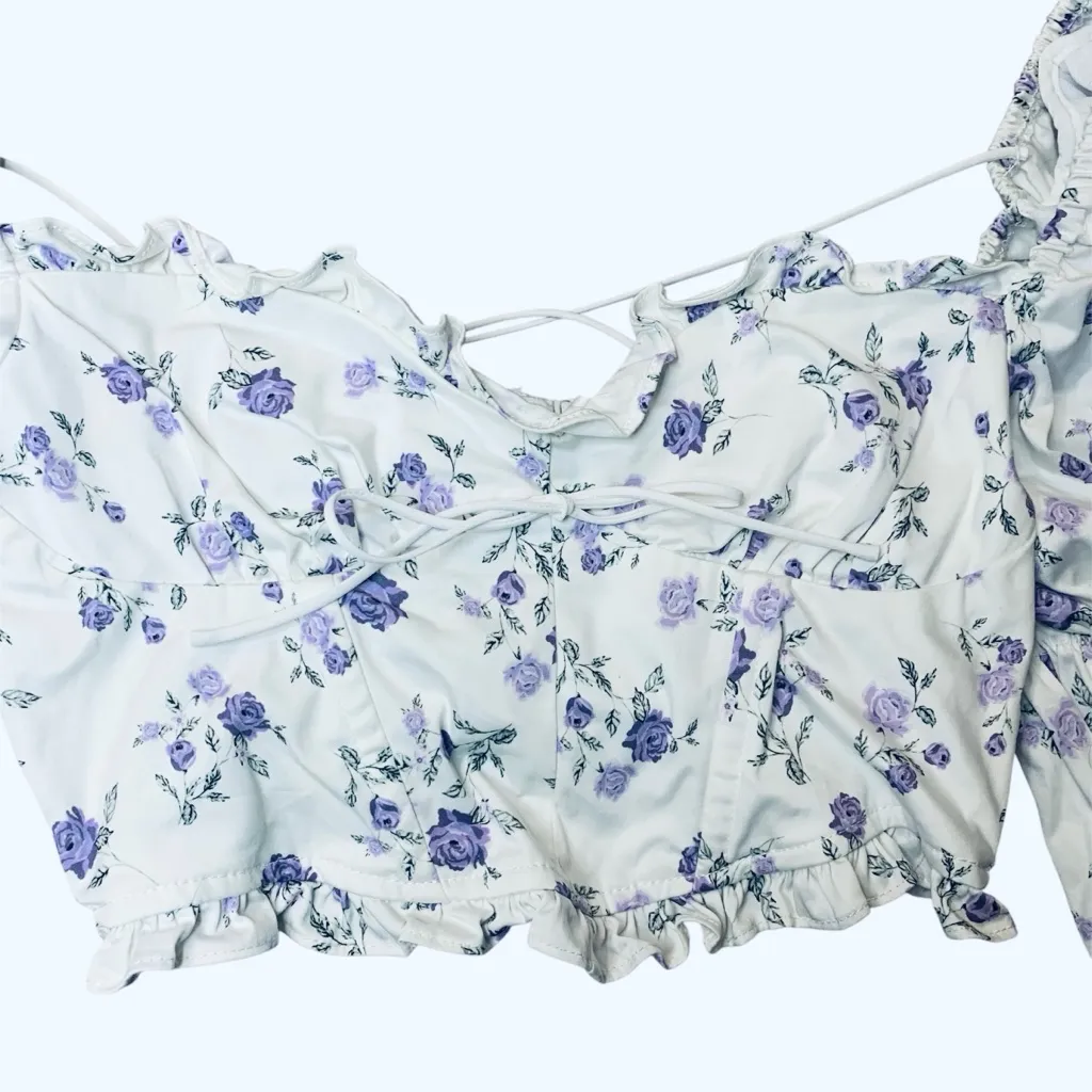 • For Love & Lemons Leslie blouse top white and purple xsmall - Image 5