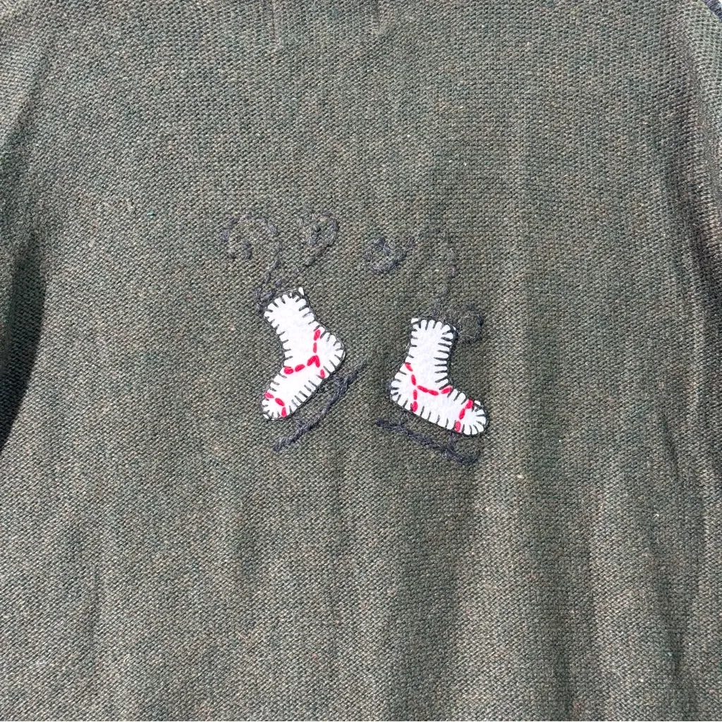 Northcrest Holiday Festive Winter Wonderland Ice Skating Cardigan Sweater Large Green - Image 7