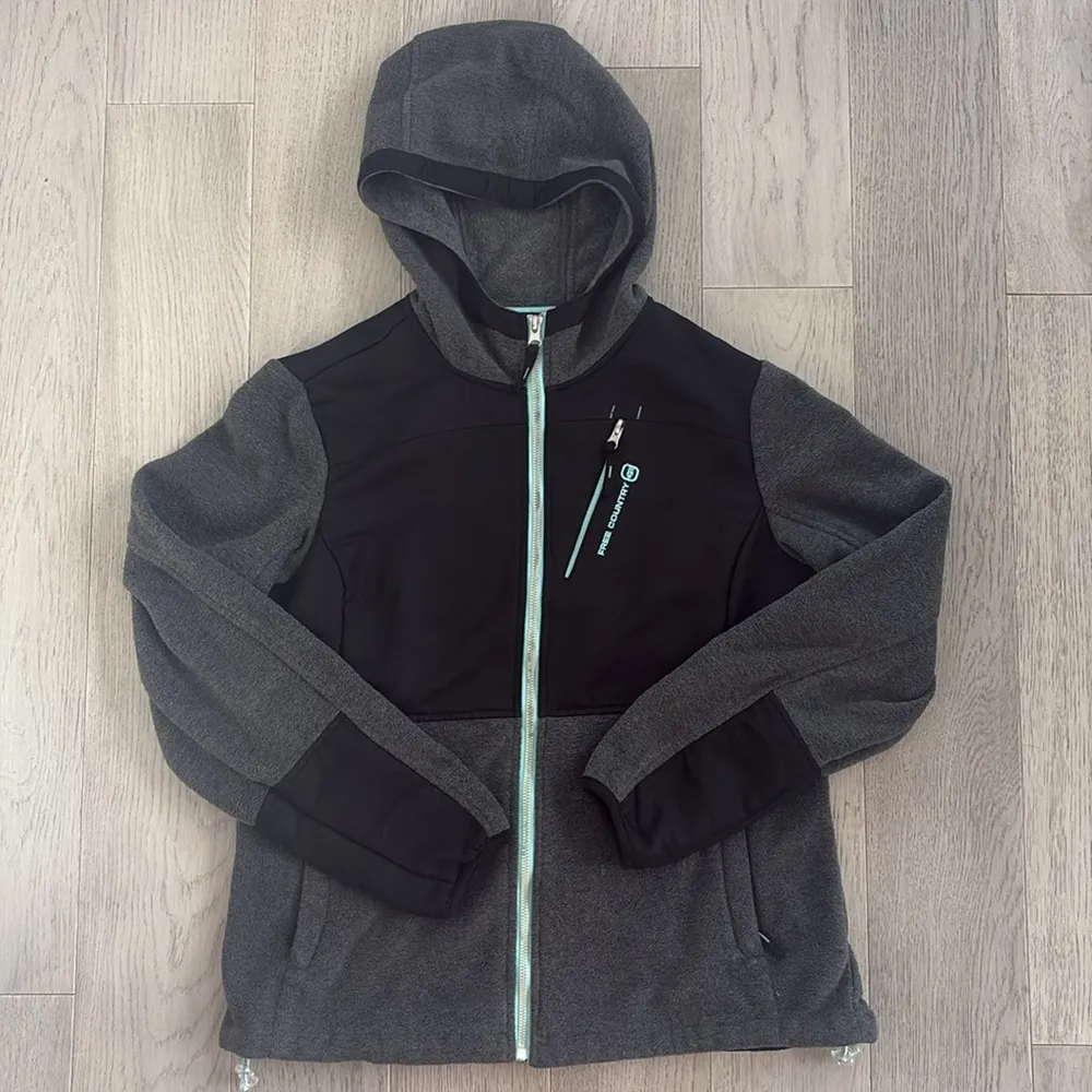 Free Country Full Zip Hooded Sweatshirt Gray Black Medium - Image 3