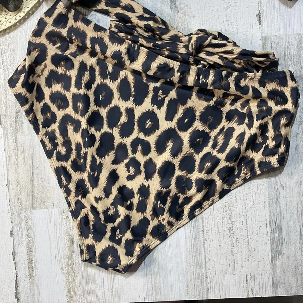 Tie Halter Leopard Print 2X-Large Bikini High Waisted - Image 6