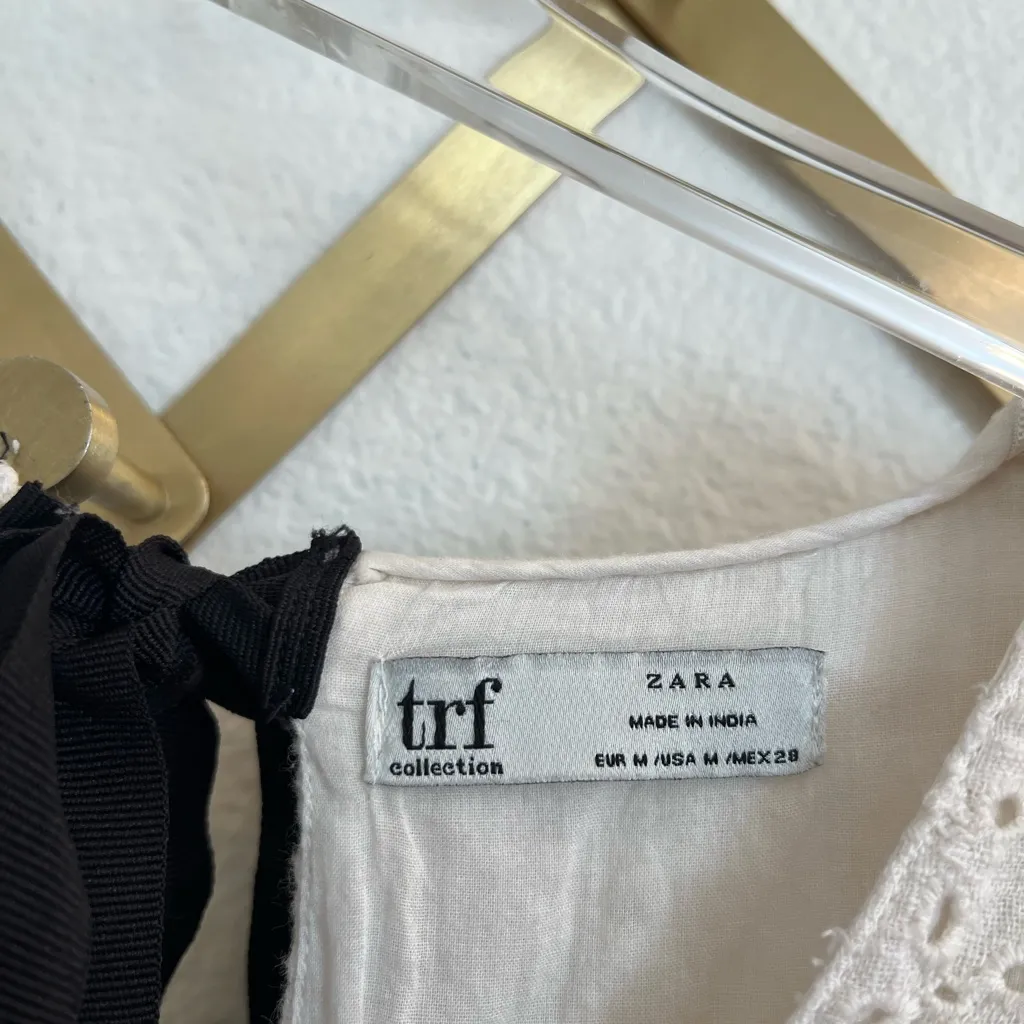 Zara TRF Eyelet Cream Dress Bow Back Medium - Image 4