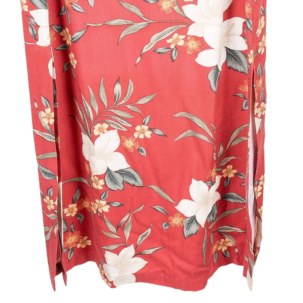 Caribbean Joe Hawaiian Dress S Maxi Red Hibiscus Sleeveless Long Vacation Slit - Image 3