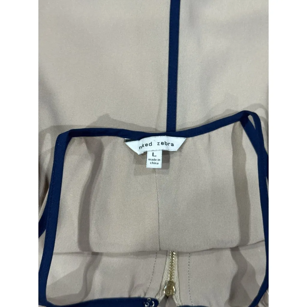 Naked Zebra Size L Womens Tank Top Blouse Shirt Beige Sleeveless Keyhole Layered - Image 6