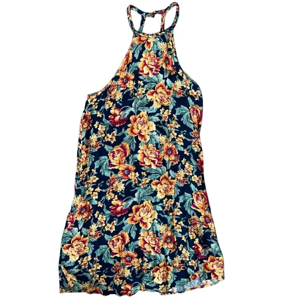 American Eagle Women's Small long Floral Sundress Dress Braided Strap Racerback Blue - Image 3