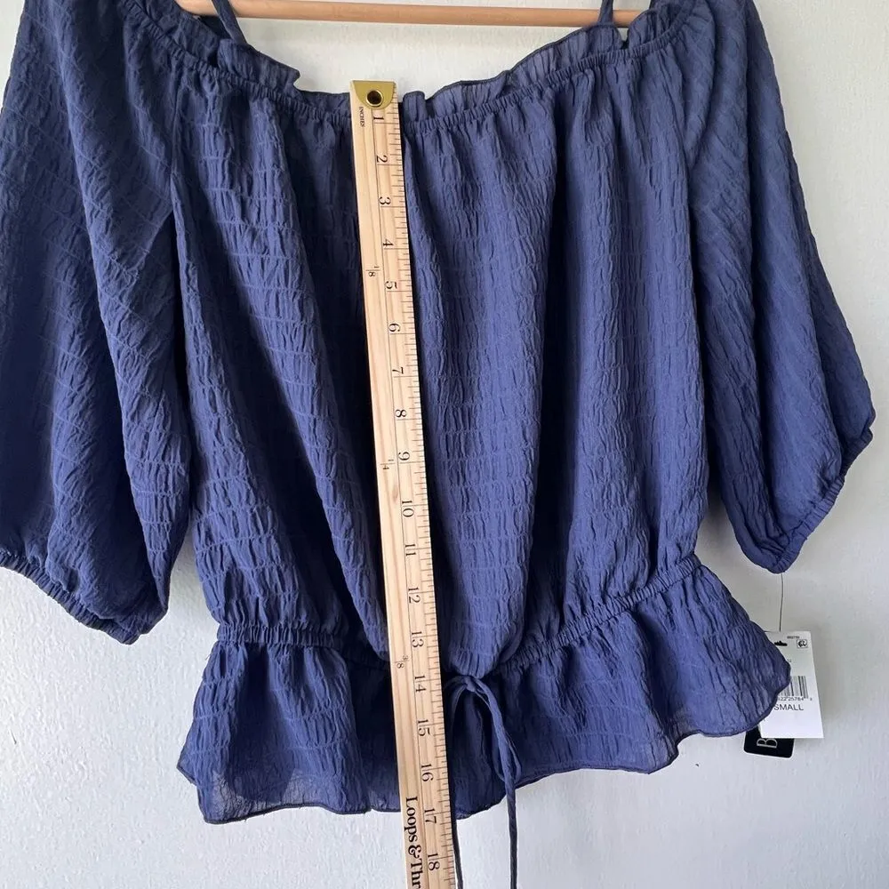Women’s Top BCX shore off the shoulder 3/4 sleeves navy Denim  color S. - Image 4