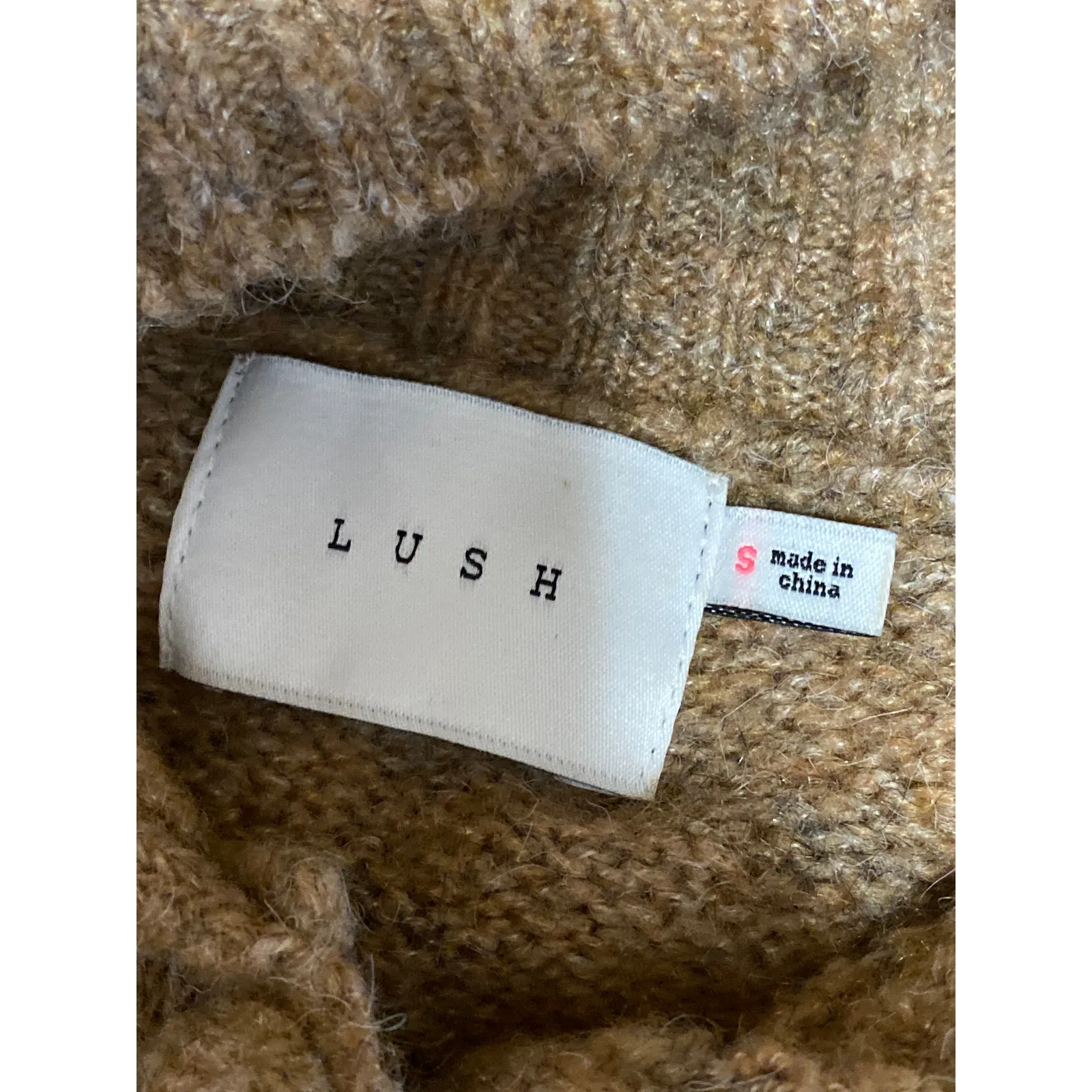 Lush Brown Wool Collared Long Sleeve Button Down Crop Cardigan Sweater Top Sz S - Image 3