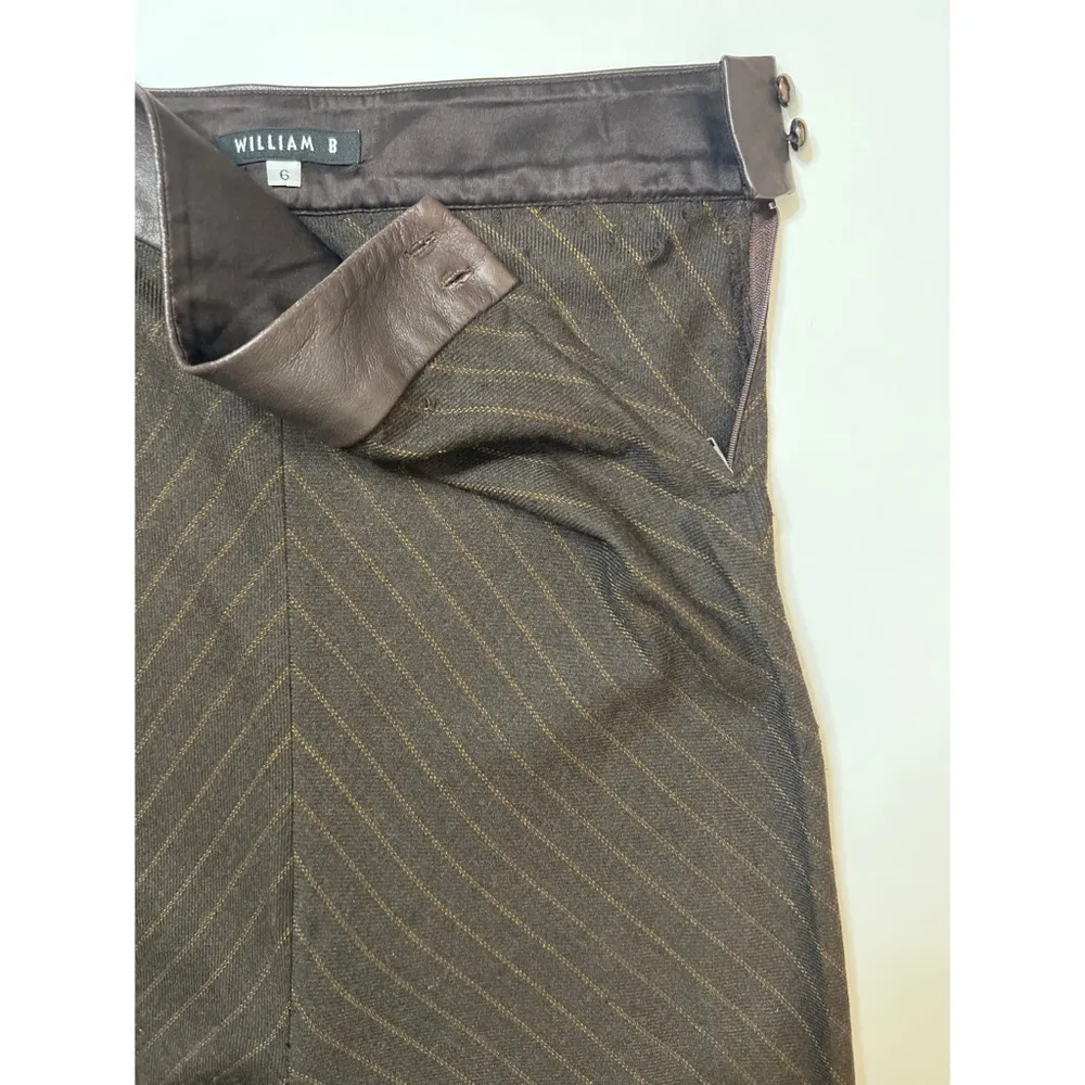 VTG William B Chocolate Rust Stripe Wool Blend Leather Pencil Shirt Sz… - Image 4