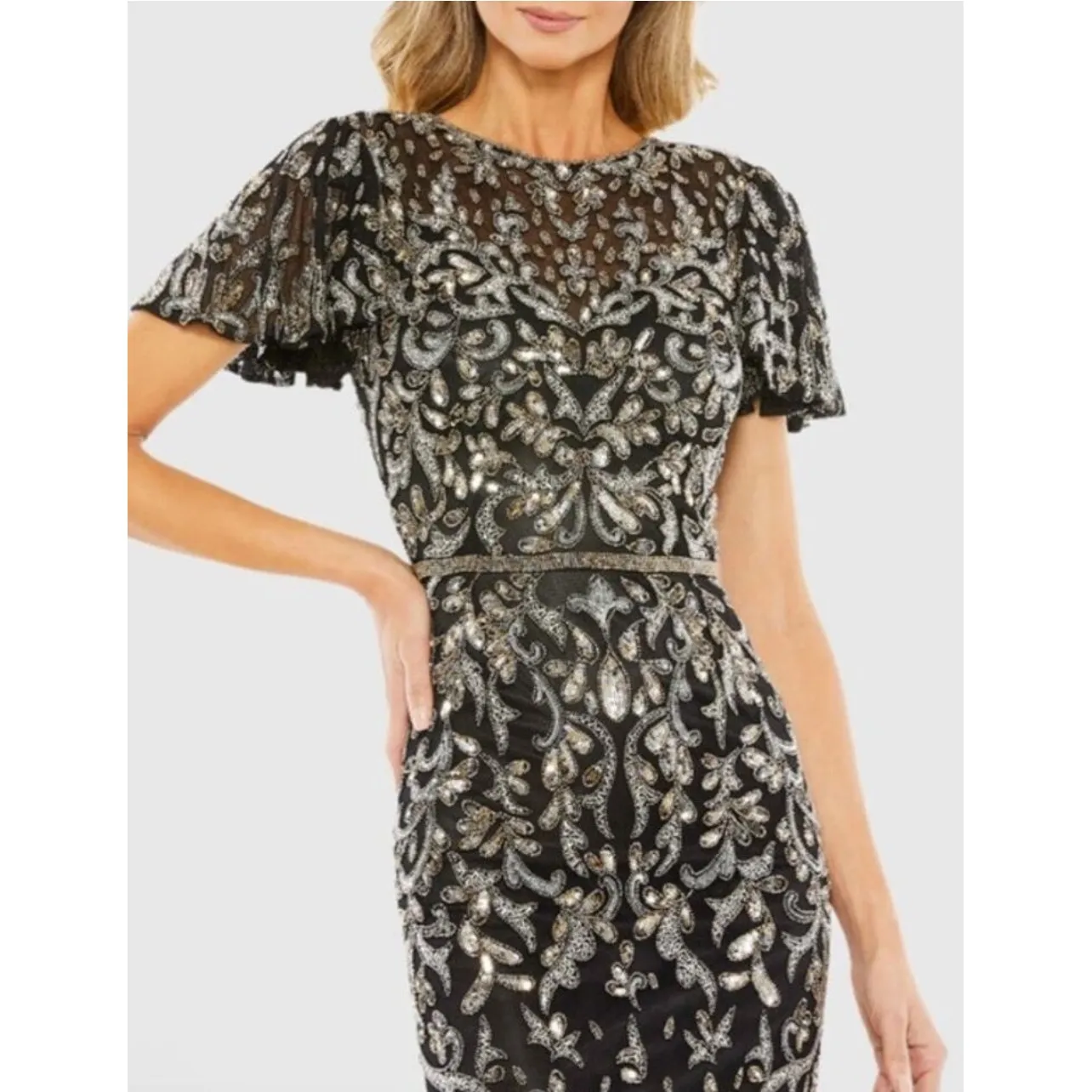 NWT Mac Duggal 5727 Embellished High Neck Flutter Sleeve Dress sz 2 $498 - Image 3