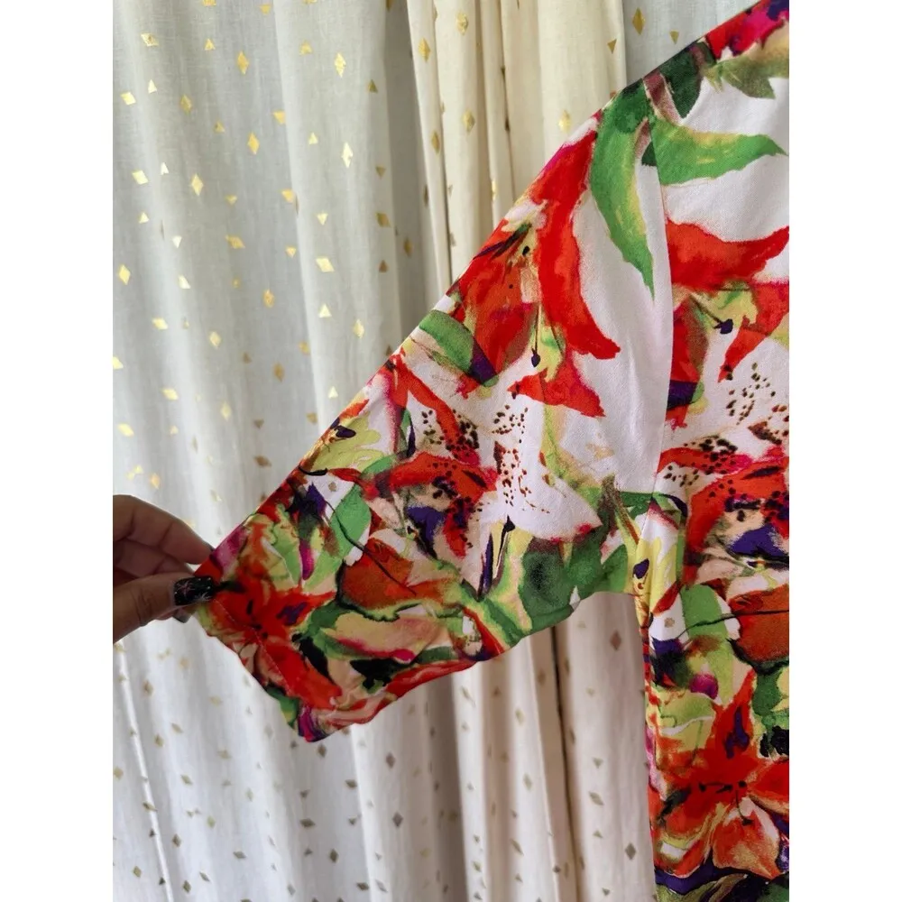 Palm Harbor Tropical Watercolor Leaves Quarte Button Pull Over Shirt Petite M Size undefined - Image 3