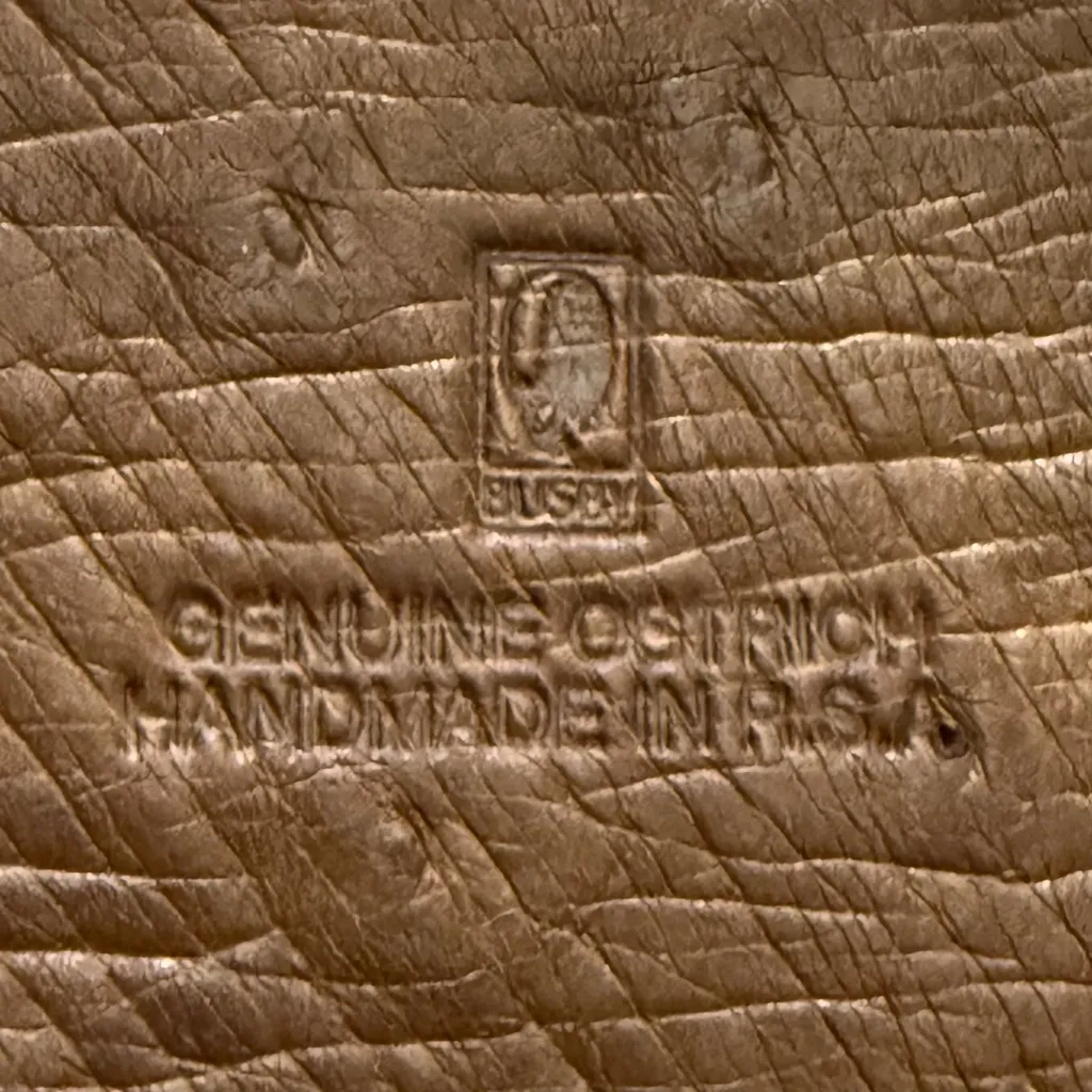 Vintage BUSBY Brown Genuine Ostrich Leather Clutch Bifold Wallet Handmade in RSA - Image 12