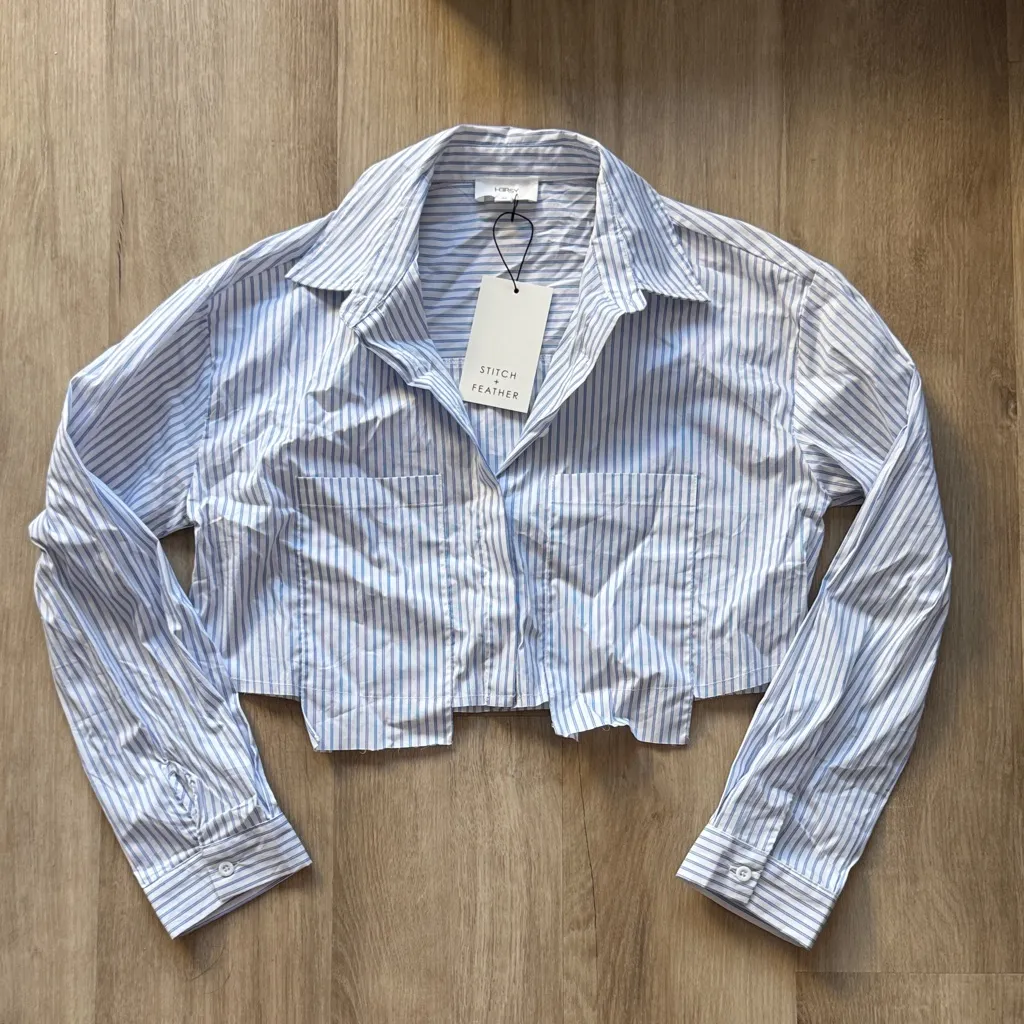 Stitch & Feather Striped Cropped Button - Image 2