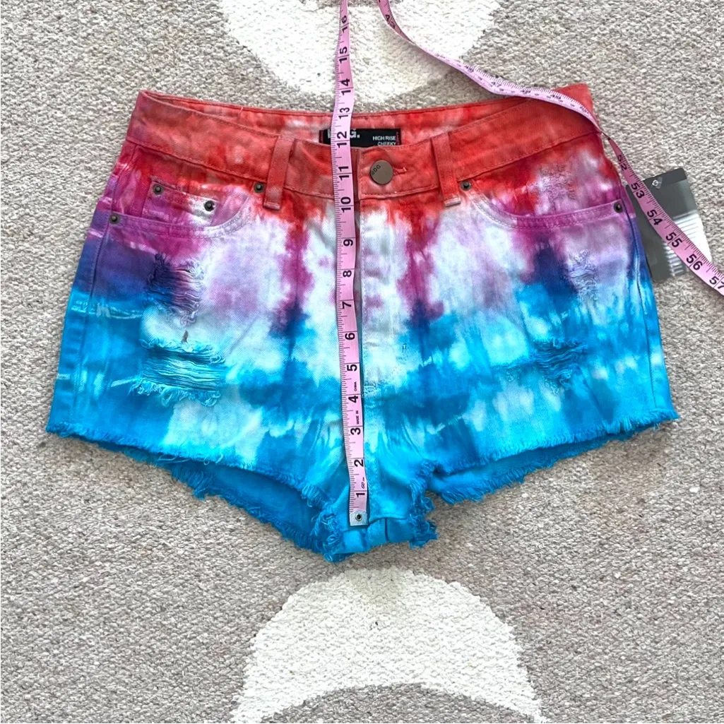 BDG Rainbow Tie Dye High Rise Cheeky Cutoff Denim Jean Shorts Size 29 - Image 4