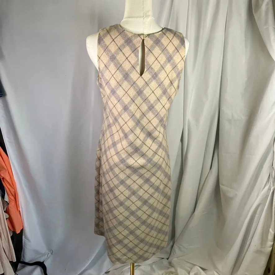 Willi Smith Petite Wool Dress Plaid Sleeveless Beige Purple‎ 10P Career Italy - Image 6