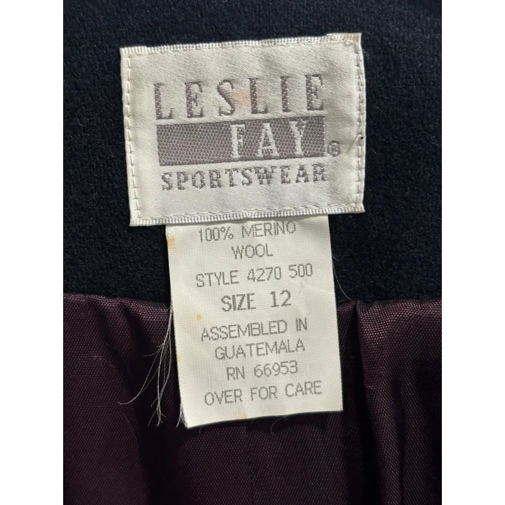Women's Leslie Fay Vintage Black Merino Wool Blazer with Single Button Size 12 - Image 2