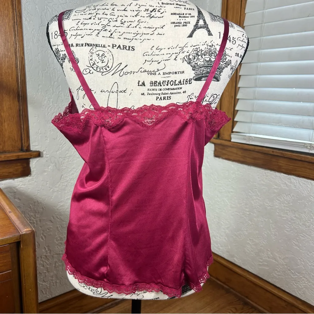 Vintage 80’s Bari Silky Nylon Lace Burgundy Camisole Size M Red Size M - Image 4